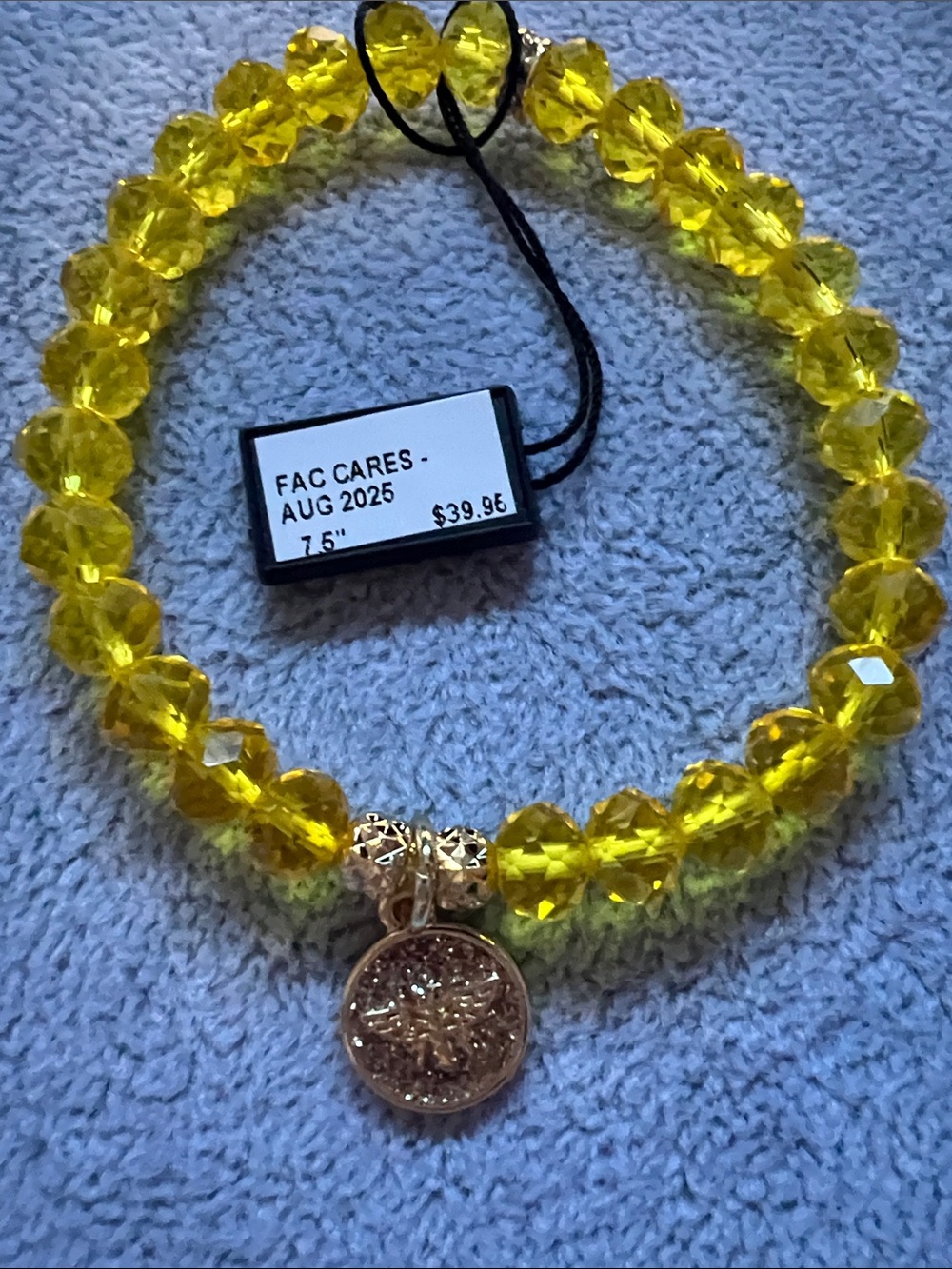 Faceted Yellow Crystal Stretch Bracelet with bee Medallion Charm